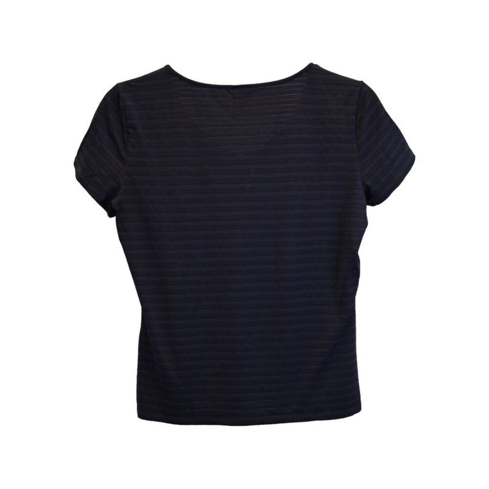 Armani Collezioni Striped V-Neck T-Shirt in Black Polyamide - Picture 2 of 4